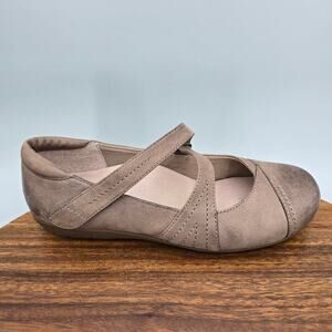 Abeo Shoes Women's 6.5 Neutral Taupe Leather Mary Jane Slip On Comfort Flats